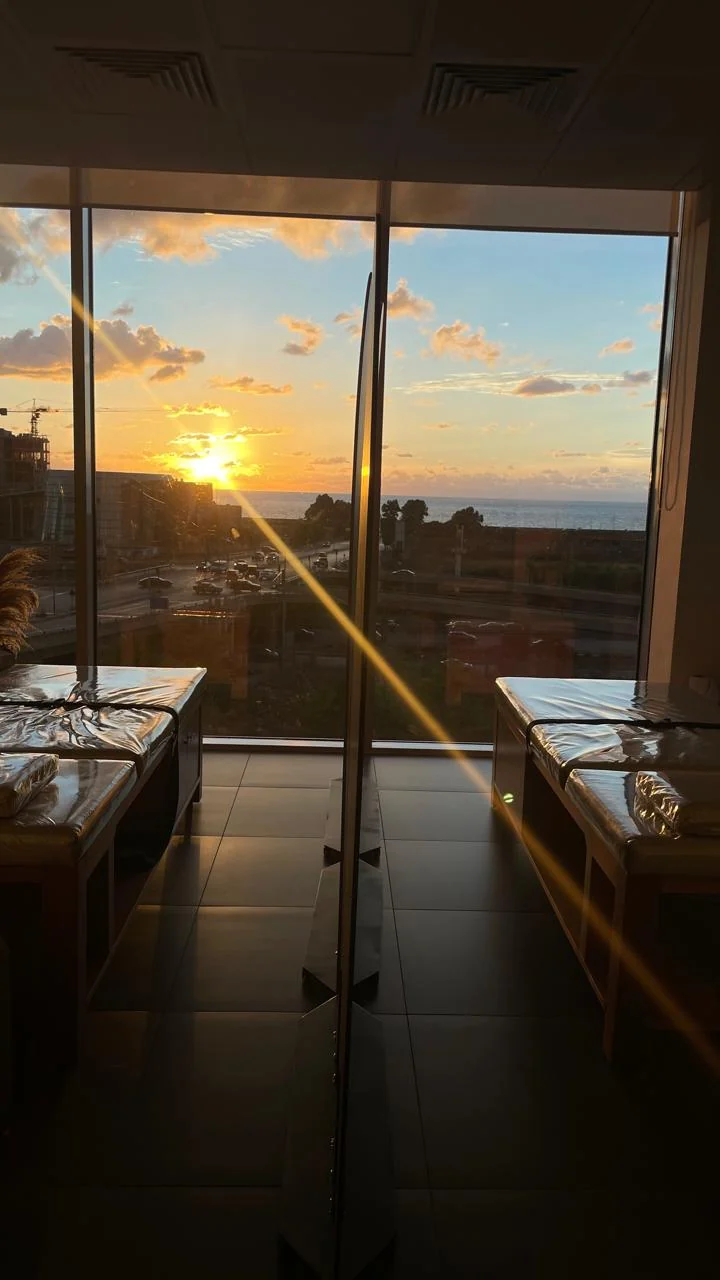 Sunset over the sea from the treatment room